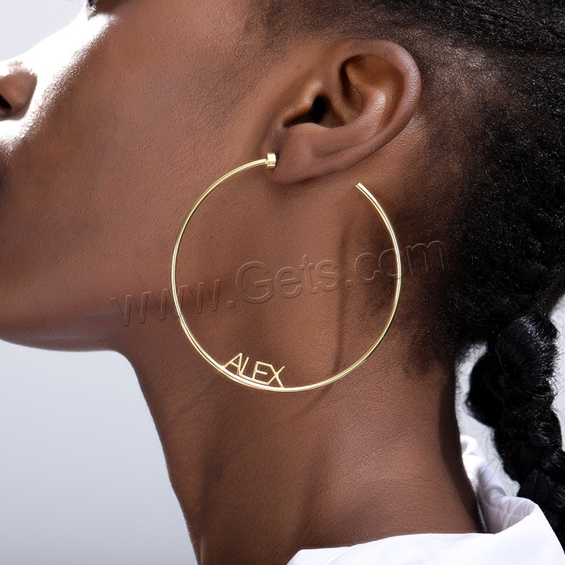 Stainless Steel Hoop Earring, 304 Stainless Steel, Vacuum Ion Plating, Each custom text must be less than 10 letters & fashion jewelry & for woman, golden, 70mm, Sold By Pair