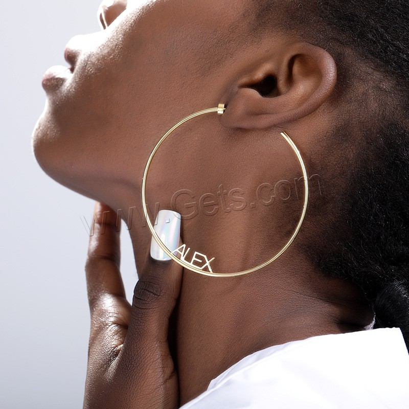 Stainless Steel Hoop Earring, 304 Stainless Steel, Vacuum Ion Plating, Each custom text must be less than 10 letters & fashion jewelry & for woman, golden, 70mm, Sold By Pair
