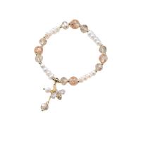 Bracelets de perles En alliage de zinc , avec perle d'eau douce cultivée & cristal & Strawberry Quartz, pour femme, couleurs mélangées, 25mm Environ 21 cm, Vendu par PC