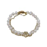 Zinc Alloy Pearl Bracelets, Freshwater Pearl, with Magnet & Zinc Alloy, Double Layer & for woman, mixed colors cm 