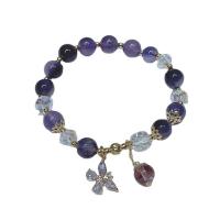 Bracelets quartz, améthyste, avec cristal & alliage de zinc, pour femme & avec strass, couleurs mélangées Environ 21 cm, Vendu par PC