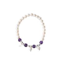 Pearl Sterling Silver Bracelets, Freshwater Pearl, with 925 Sterling Silver & Amethyst, handmade, for woman, mixed colors Approx 21 cm 
