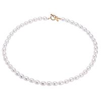 Freshwater Pearl Brass Necklace, with Brass, brass toggle clasp, for woman, white, 7mm cm 