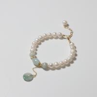 Cultured Freshwater Pearl Brass Bracelet, with Jade & Brass, brass lobster clasp, for woman, mixed colors, 7-8mm .5 cm 
