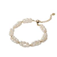 Cultured Freshwater Pearl Brass Bracelet, with Brass, brass lobster clasp, for woman, white, 4.5mm .5 cm 