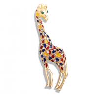 Rhinestone Zinc Alloy Brooch, Giraffe, gold color plated, for woman & enamel & with rhinestone, mixed colors 