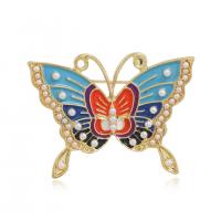 Plastic Pearl Brooch, Zinc Alloy, with Plastic Pearl, Butterfly, gold color plated & enamel, multi-colored 