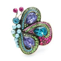 Rhinestone Zinc Alloy Brooch, with Plastic Pearl, Butterfly, gold color plated, for woman & with rhinestone 