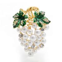 Plastic Pearl Brooch, Zinc Alloy, with Plastic Pearl, Grape, gold color plated & enamel & with rhinestone 