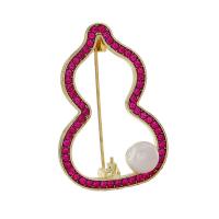 Freshwater Pearl Brooch, Zinc Alloy, with Freshwater Pearl, gold color plated & with rhinestone 
