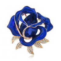 Crystal Brooch, Zinc Alloy, with Crystal, Rose, gold color plated, enamel & with rhinestone 