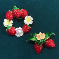 Zinc Alloy Jewelry Brooch, with Plastic Pearl, Strawberry, gold color plated & enamel, red 