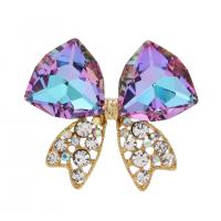 Crystal Brooch, Zinc Alloy, with Crystal, Bowknot, gold color plated, Korean style & with rhinestone 