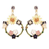 Zinc Alloy Rhinestone Drop Earring, gold color plated, enamel & with rhinestone 