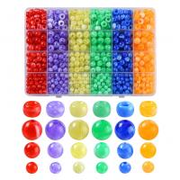 Pearlized Acrylic Beads, with Plastic Box, Round, DIY, mixed colors Approx 