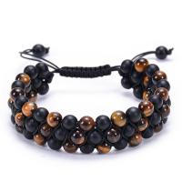 Gemstone Woven Ball Bracelets, Tiger Eye, with Knot Cord & Abrazine Stone, handmade, three layers & fashion jewelry & radiation protection, 18mm Approx 7.5-11.8 Inch 