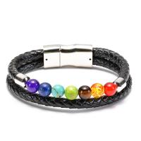 Gemstone Bracelets, Lava, with Magnet & Leather & Gemstone, handmade, Double Layer & fashion jewelry & Unisex Approx 8 Inch 