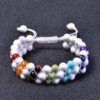 Gemstone Bracelets, Howlite, with Knot Cord & Rainbow Stone, three layers & Unisex, 18mm Approx 7.5-11.8 Inch 