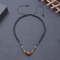 Lava Beads Necklace, with Knot Cord & Gemstone, with 10.24inch extender chain, handmade, for woman, 6mm,14mm Approx 18 Inch 