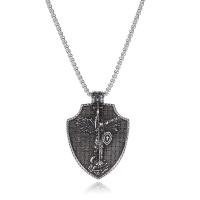304 Stainless Steel Necklace, Shield, plated, fashion jewelry & for man, silver-grey cm 