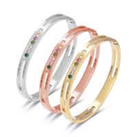 Acier titane bracelet ordinaire, Rond, Placage, bijoux de mode & pour femme & avec strass & creux, plus de couleurs à choisir, 6mm, Diamètre inté Environ Vendu par PC