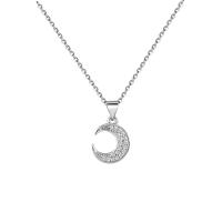 Cubic Zircon Micro Pave Brass Necklace, Moon, plated, micro pave cubic zirconia & for woman 