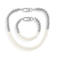 Fashion Zinc Alloy Jewelry Sets, Plastic Pearl, bracelet & necklace, with Zinc Alloy & Acrylic, plated, 2 pieces & Unisex & ball chain Approx 6.3 Inch, Approx 13.8 Inch 