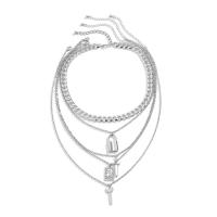 Fashion Multi Layer Necklace, Zinc Alloy, with Aluminum & Iron, with 2.7inch extender chain, Lock and Key, silver color plated, multilayer & for man Approx 15.7 Inch, Approx 19.6 Inch 