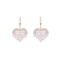 Brass Drop Earring, Heart, 14K gold plated, micro pave cubic zirconia & for woman 
