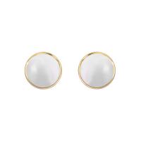 Brass Stud Earring, with Cats Eye, Flat Round, 14K gold plated, for woman 