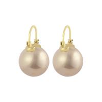 Brass Drop Earring, with Plastic Pearl, 14K gold plated, for woman, 23mm 