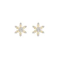 Brass Stud Earring, Snowflake, plated, micro pave cubic zirconia & for woman 15mm 