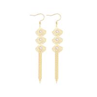 Brass Drop Earring, 14K gold plated, micro pave cubic zirconia & for woman, 101mm 