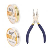 Carbon Steel Jewelry Tool Set, plier, with brass wire, plated, 3 pieces & DIY, mixed colors 