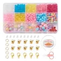 Acrylic DIY Bracelet Set, Elastic Thread & Lobster Clasp & ear plugs & beads & scissors​ & pendant, with Plastic Box & Crystal Thread & Silicone & Iron, plated, mixed colors, Approx 