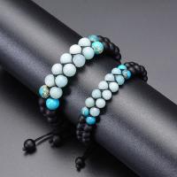 Gemstone Woven Ball Bracelets, Abrazine Stone, with Knot Cord & ​Amazonite​ & turquoise, Double Layer & Unisex & anti-fatigue Approx 7.5-11.8 Inch 