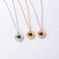 Stainless Steel Jewelry Necklace, 304 Stainless Steel, Round, Vacuum Ion Plating, fashion jewelry & Unisex & with flower pattern 20mm Approx 17.72 Inch 