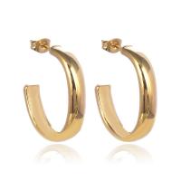 Titanium Steel Stud Earring, Round, gold color plated, fashion jewelry & for woman, golden, 6mm, Inner Approx 28mm 