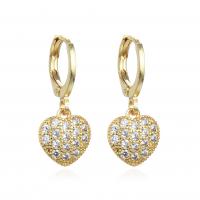Brass Huggie Hoop Drop Earring, Heart, plated, micro pave cubic zirconia & for woman 10mm 