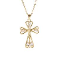 Cubic Zircon Micro Pave Brass Necklace, Cross, gold color plated, Unisex & micro pave cubic zirconia, gold Approx 17.7 Inch 