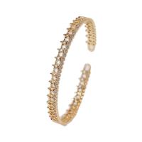 Cubic Zirconia Micro Pave Brass Bracelet, gold color plated, micro pave cubic zirconia & for woman & hollow, gold, 54mm 