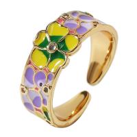 Brass Finger Ring, with Gemstone Chips, gold color plated, Adjustable & for woman & enamel, multi-colored, 18mm 