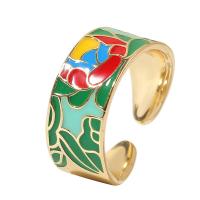 Brass Finger Ring, gold color plated, for woman & enamel, multi-colored, 18mm 