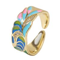 Brass Finger Ring, gold color plated, Adjustable & for woman & enamel, multi-colored, 18mm 
