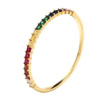 Cubic Zirconia Micro Pave Brass Bracelet, gold color plated, Adjustable & micro pave cubic zirconia & for woman, multi-colored, 60mm 