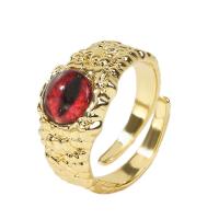 Brass Finger Ring, with Glass, gold color plated, Adjustable & for woman 18mm 