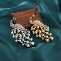 Rhinestone Zinc Alloy Brooch, with Plastic Pearl, Peacock, plated, for woman & with rhinestone 
