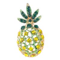 Rhinestone Zinc Alloy Brooch, Pineapple, gold color plated, for woman & with rhinestone & hollow 