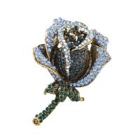 Rhinestone Zinc Alloy Brooch, with acrylic rhinestone, Rose, gold color plated, for woman & with rhinestone 