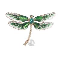 Rhinestone Zinc Alloy Brooch, with Plastic Pearl, Dragonfly, gold color plated, for woman & with rhinestone 